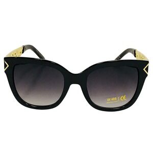 Cat Eye Sunglasses Women Black Gold Accents Fashion Sun Glasses Street UV400 New